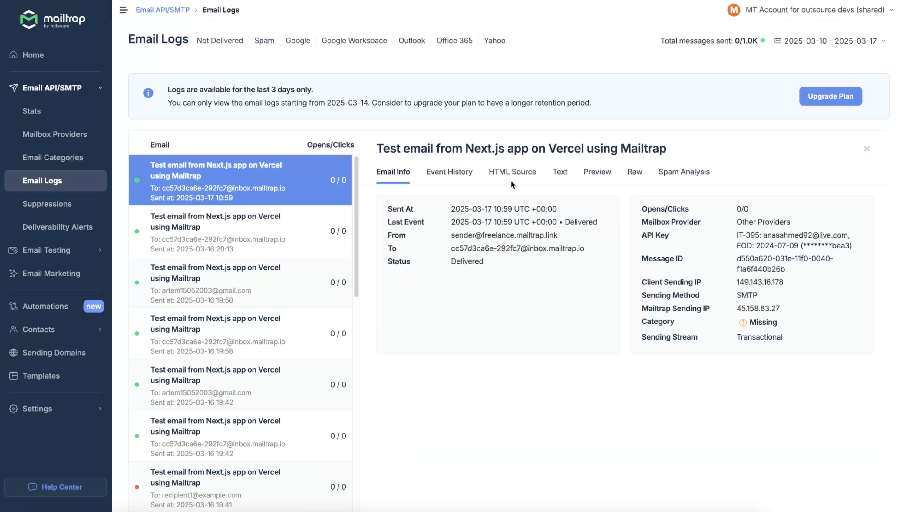 Mailtrap Email Logs