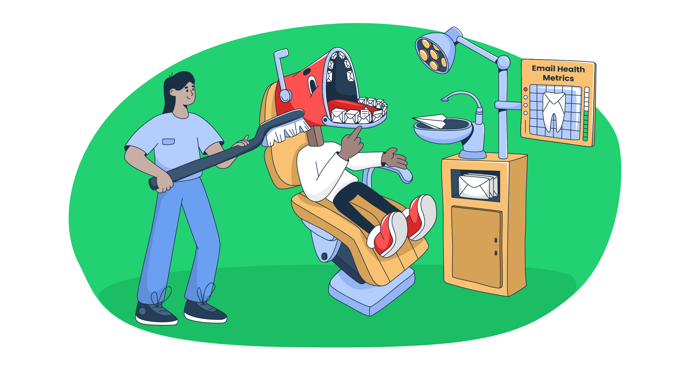 This image is a symbolic graphic representation of email marketing for dentists for an article that covers the topic in detail.
