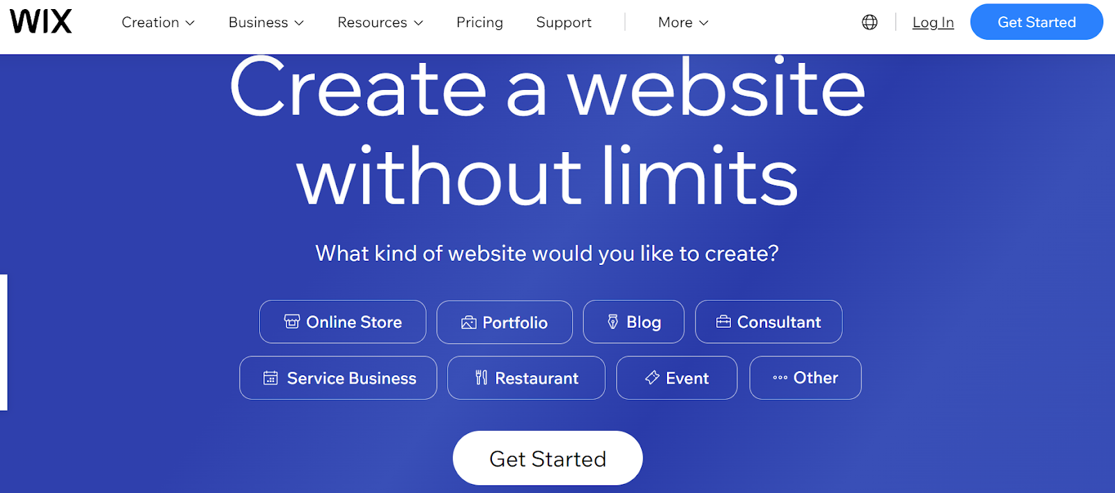 Wix homepage