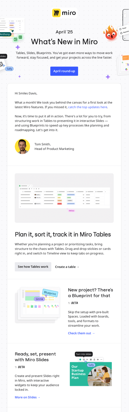 Miro newsletter email design example