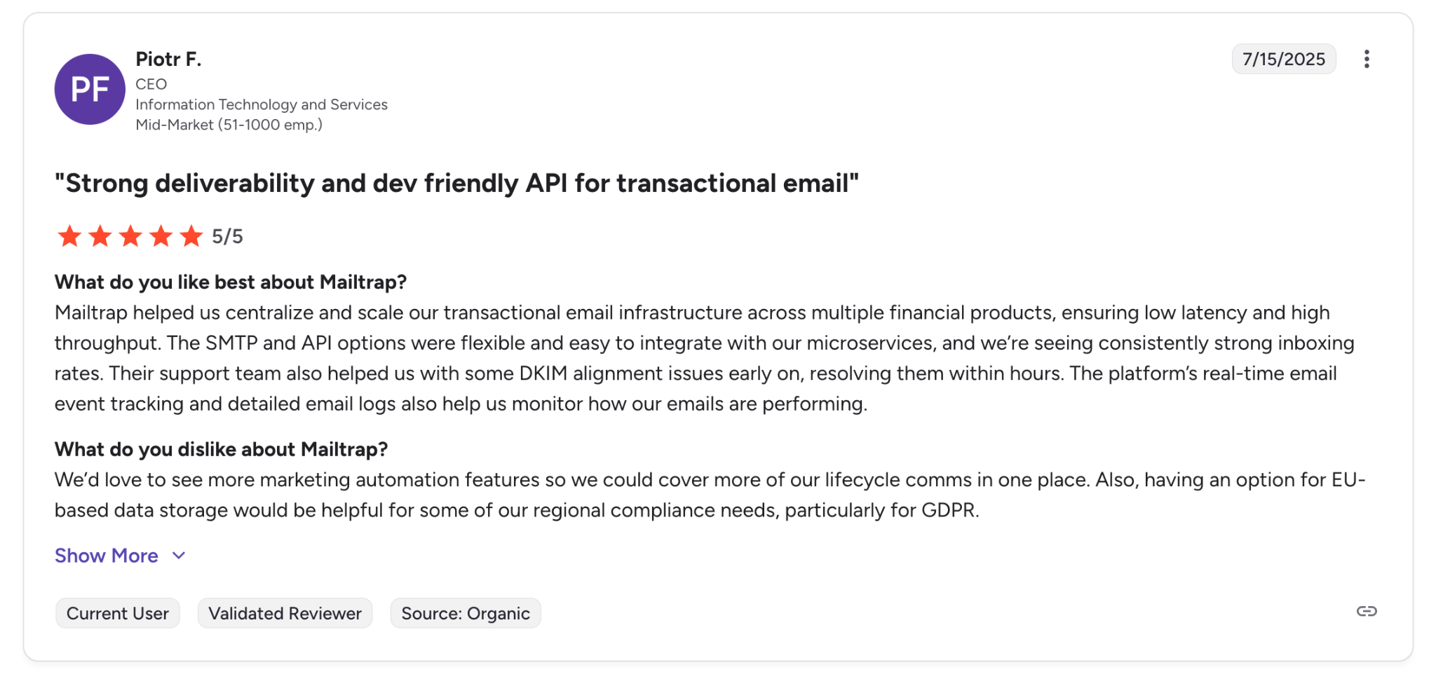 G2 verified user comment