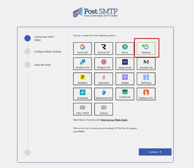 This is an image showing the Post SMTP configuration step 1