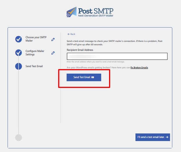 This is an image showing the Post SMTP configuration step 3