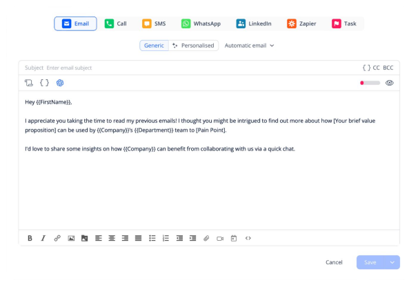 Reply.io AI outreach assistant generating personalized sales messages from prompts.
