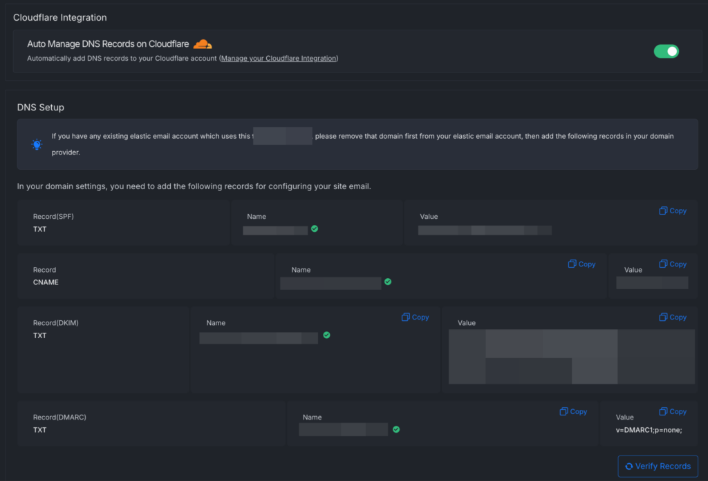 Screenshot of the xCloud DNS Setup dashboard