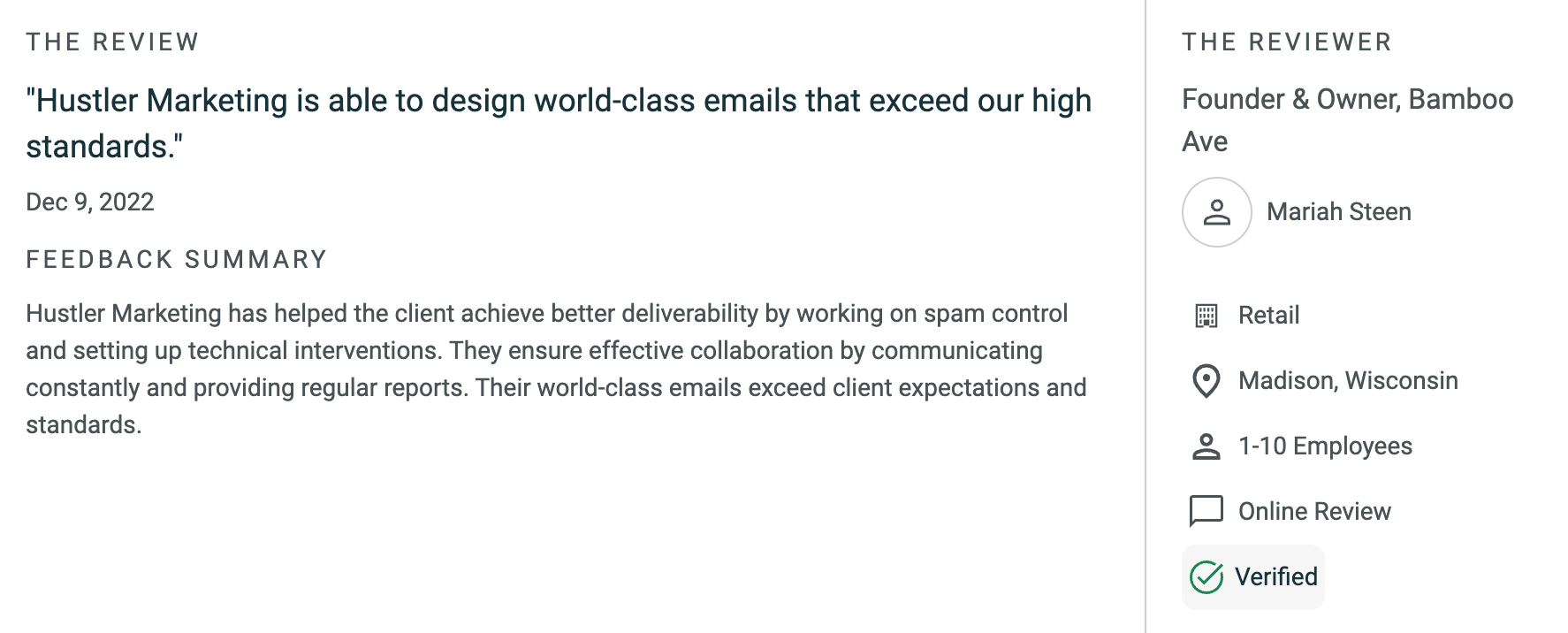 Hustler Marketing user review on Clutch