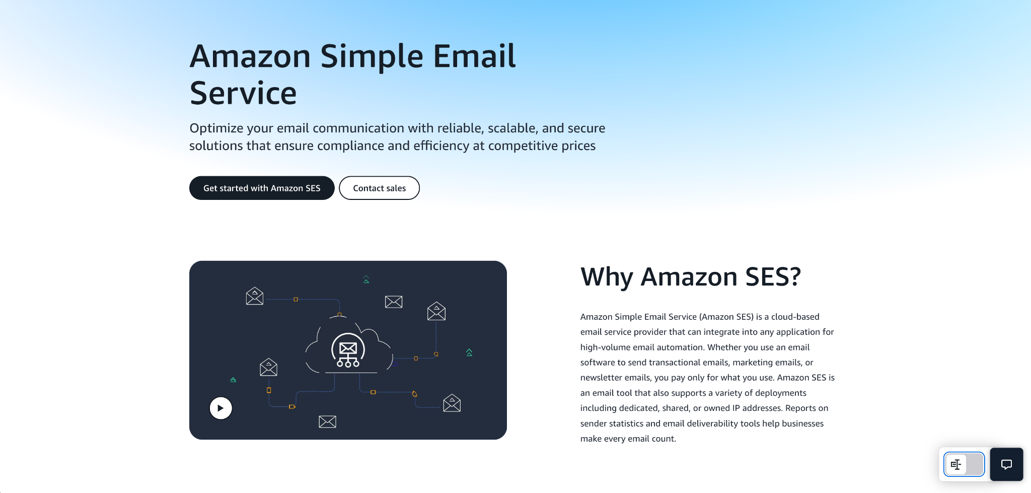 Amazon SES homepage