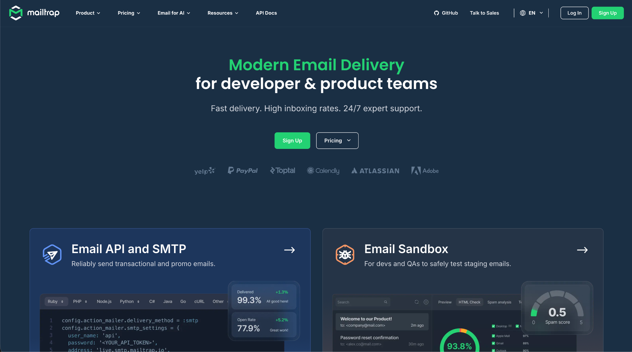 Mailtrap homepage