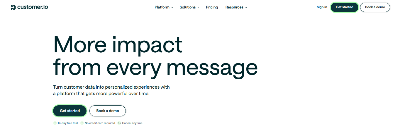 Customer.io's homepage