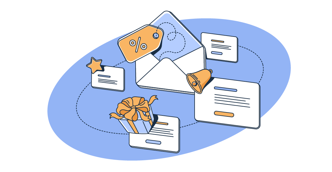 This is a symbolic grahic representation of ecommerce email campaign ideas for an article that covers the topic in detail