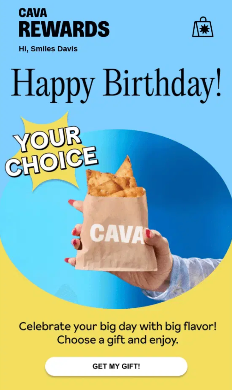 Cava milestone email campaign example