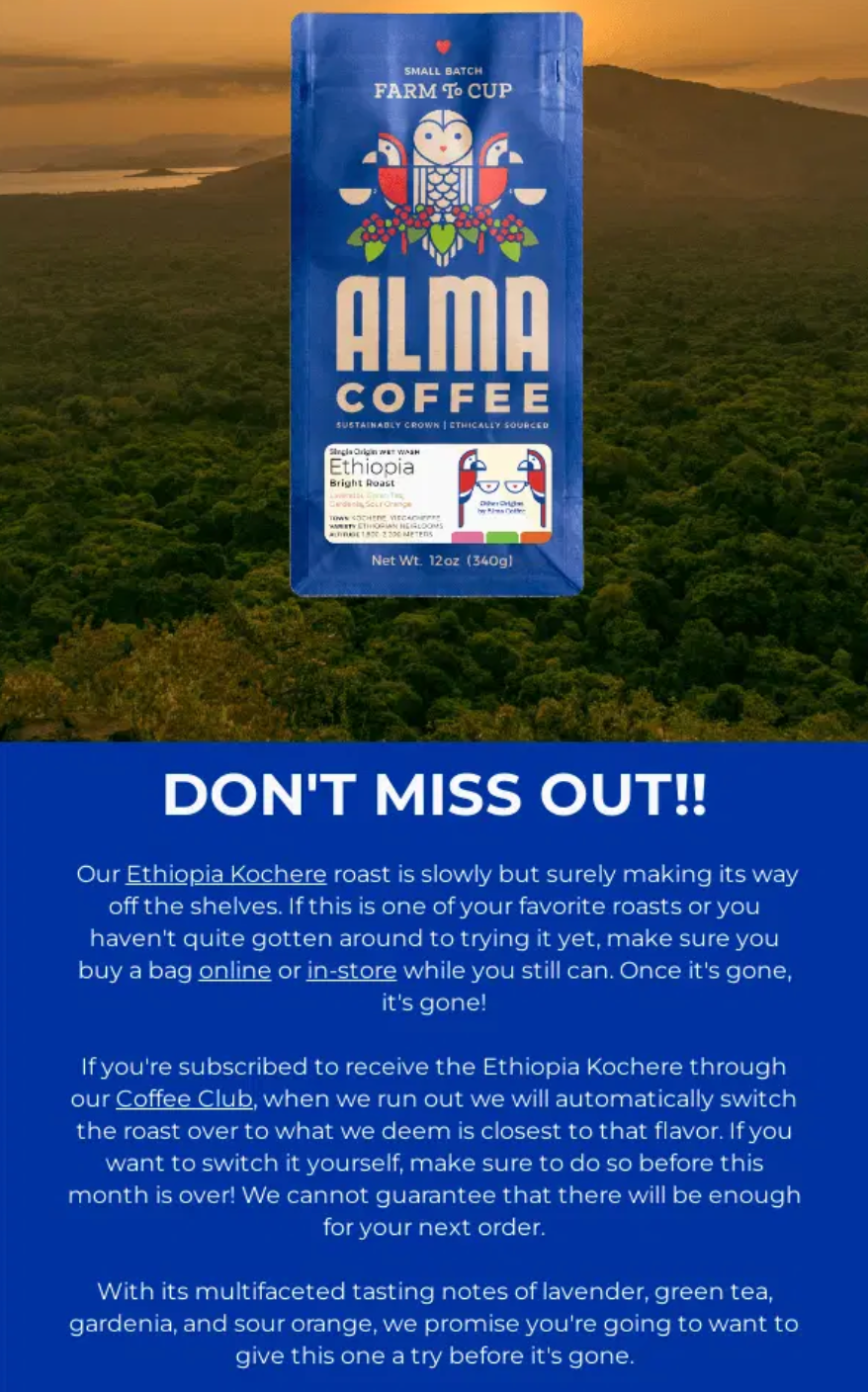 Ethiopia Kochere roast email example