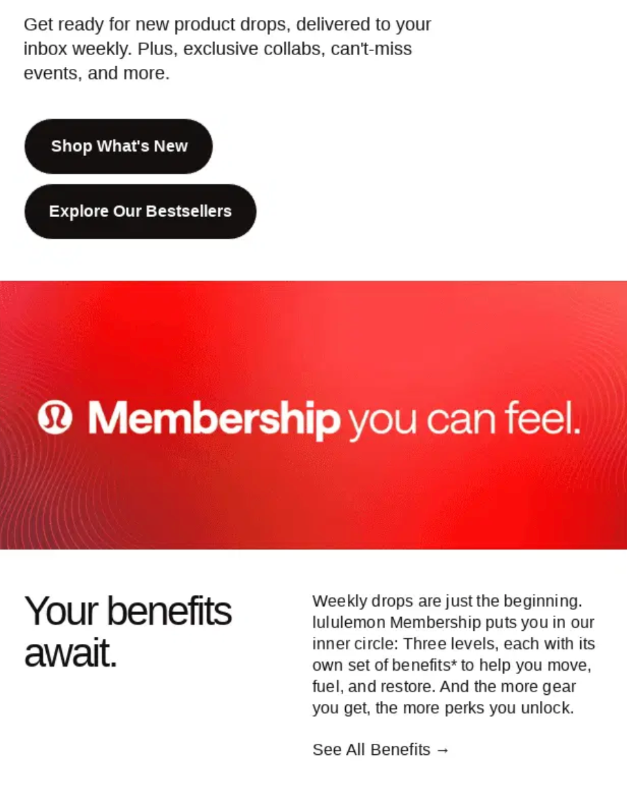 Lululemon introductory email