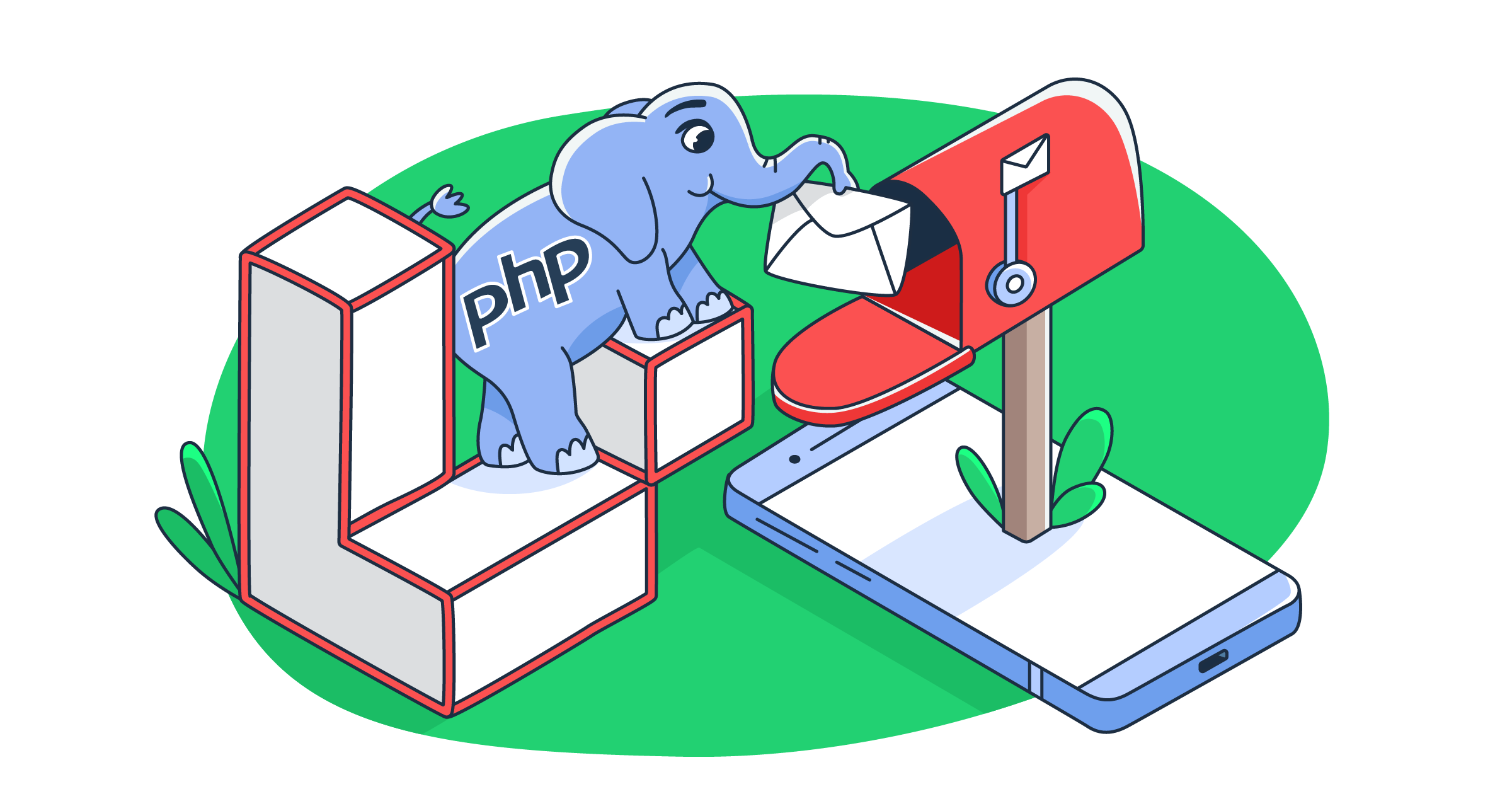 This is a symbolic graphic representation of receiving email with PHP and Laravel for an article that covers the topic in detail.