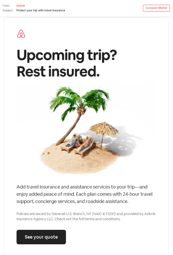 Airbnb life-event trigger email example