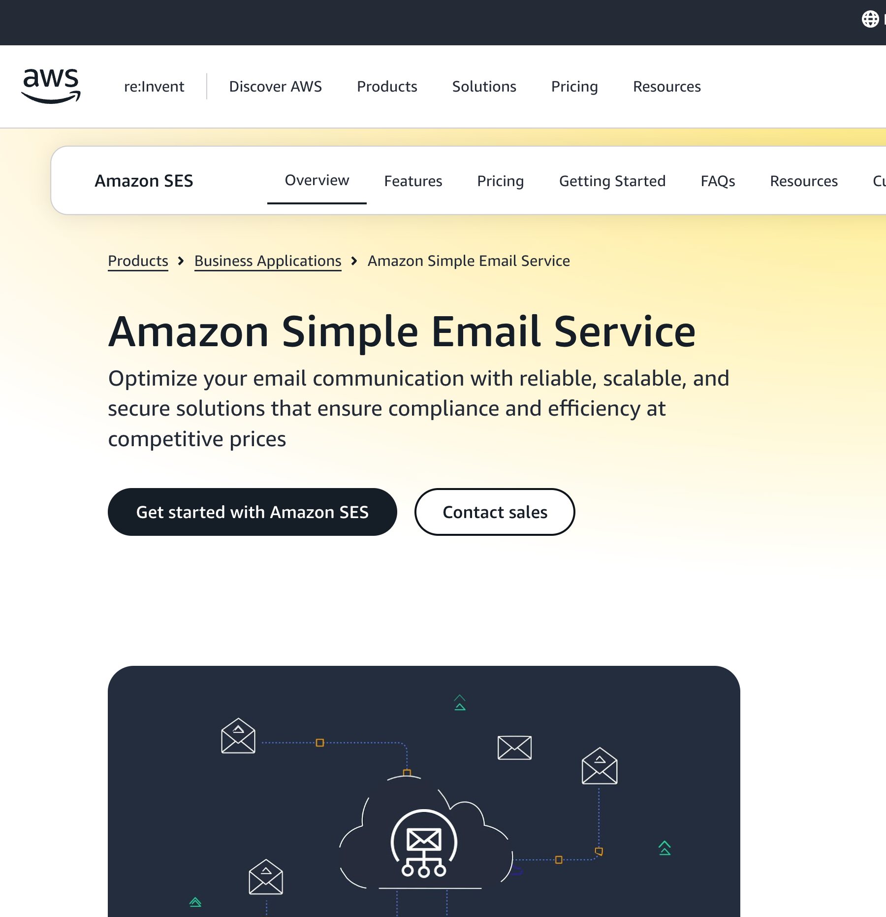 Amazon SES homepage