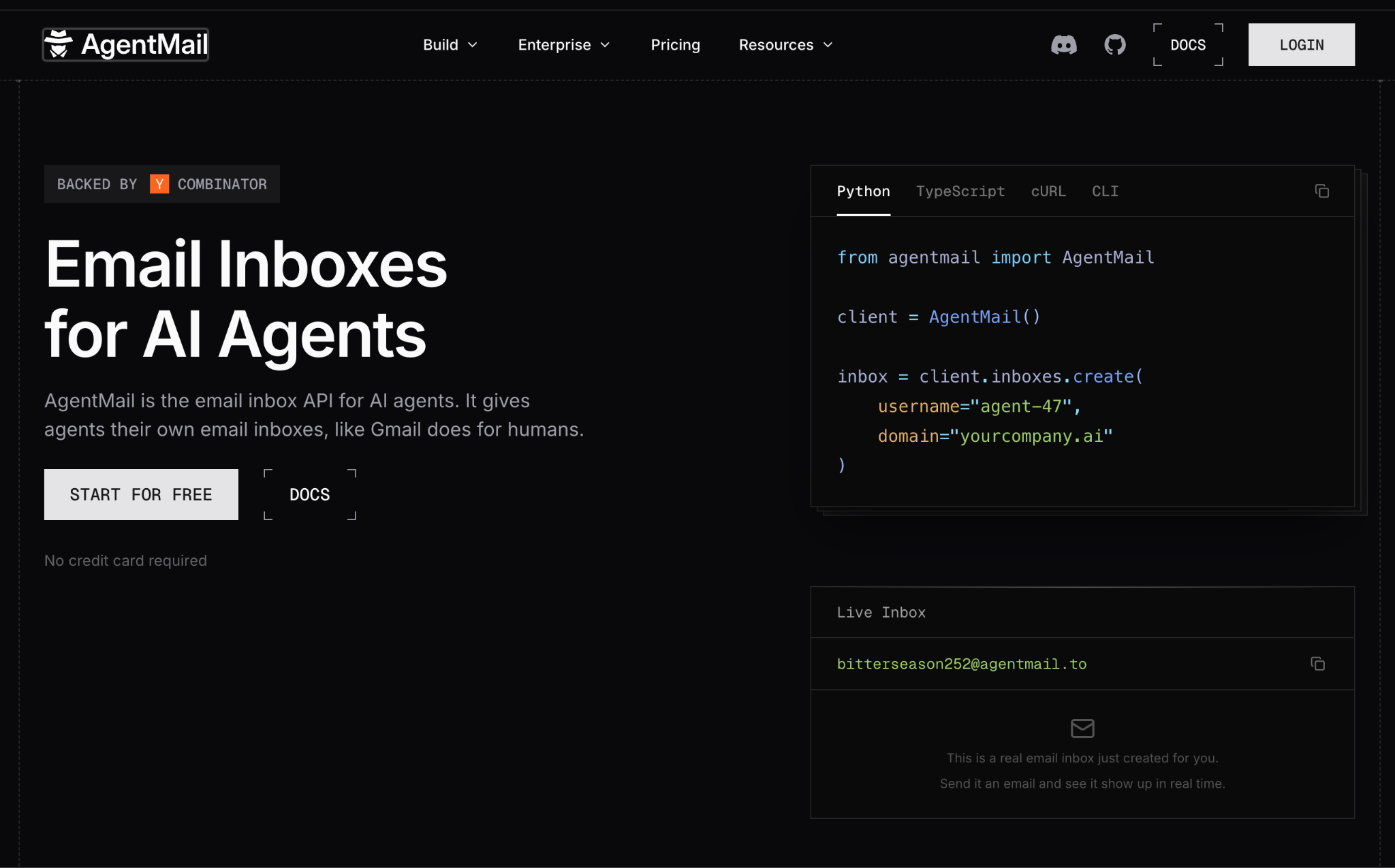 AgentMail homepage