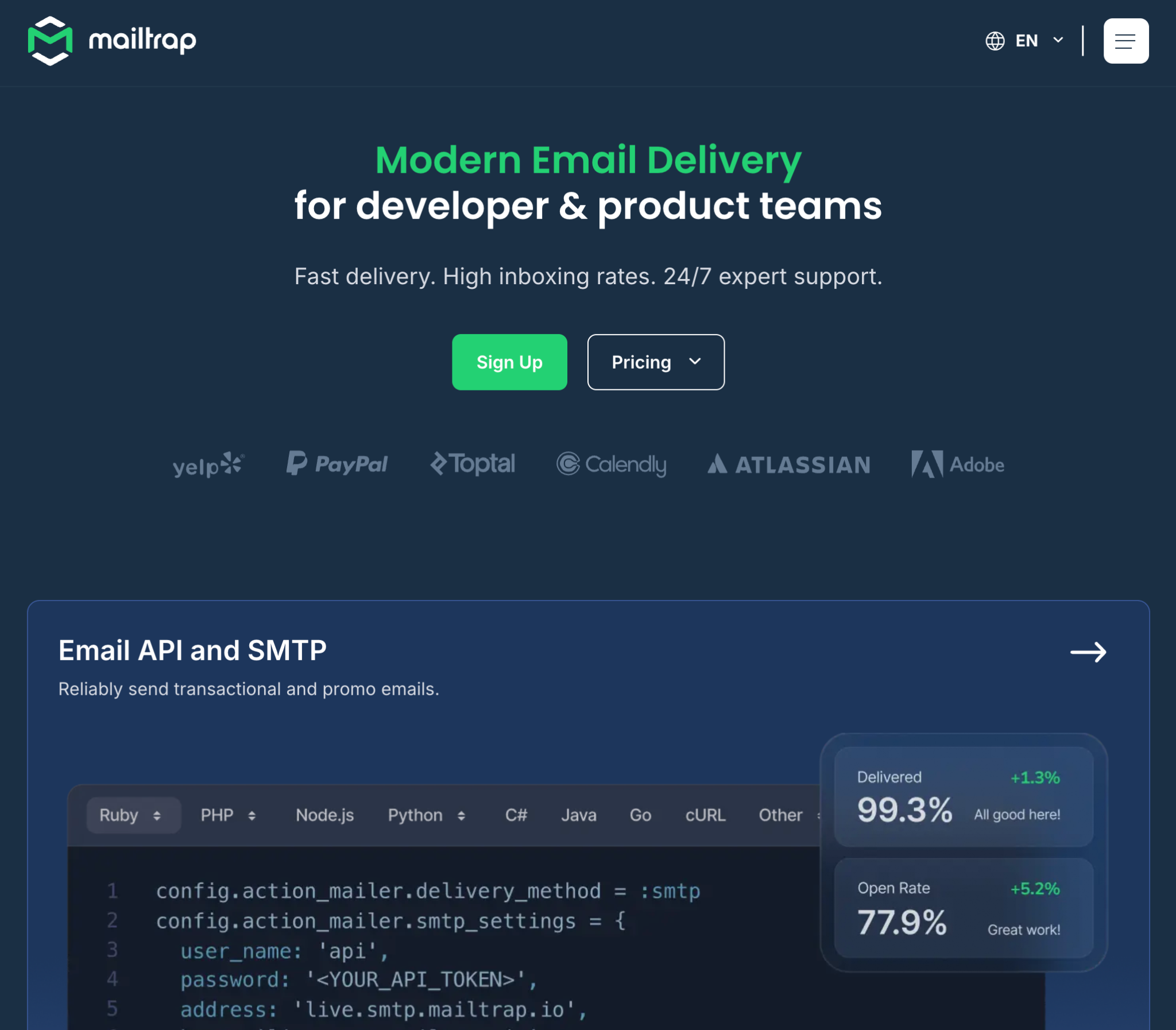 Mailtrap homepage