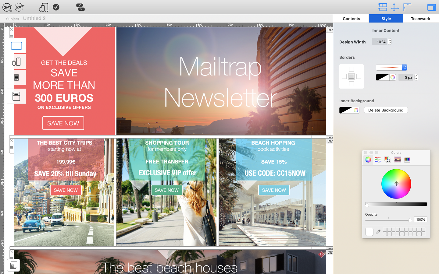 Mail Designer 365 email builder UI screenshot