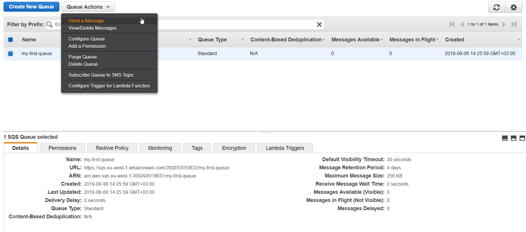 queue actions Amazon SQS, Mailtrap's tutorial