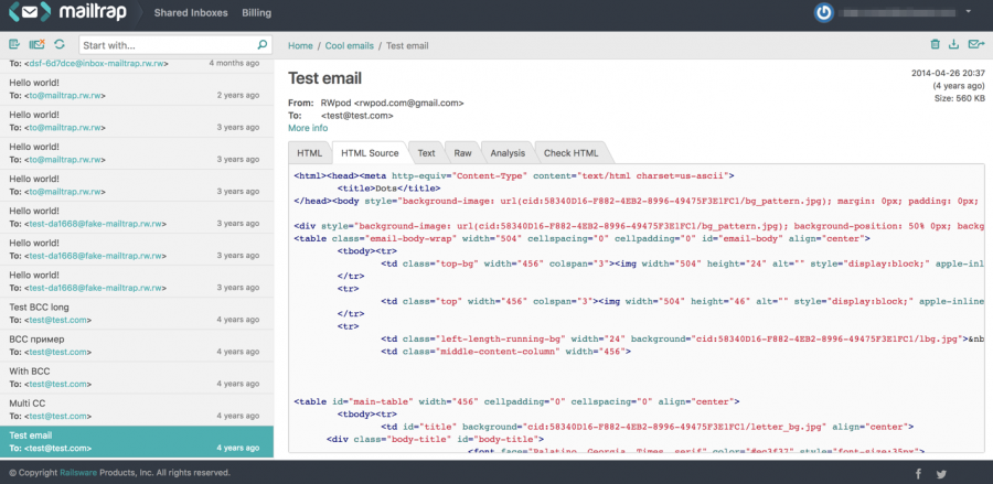 Mailtrap's HTML source