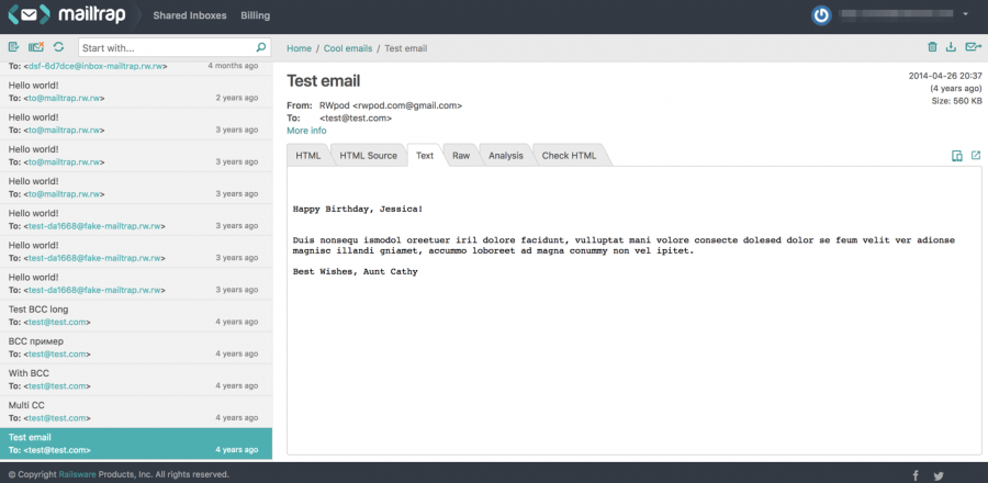 HTML email text retrieval by Mailtrap 