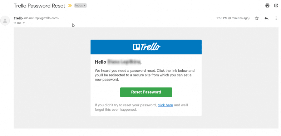 Reset password email by Trello 
