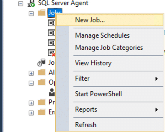 Creating a new SQL job