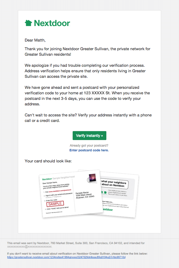 Verification confirmation from Nextdoor