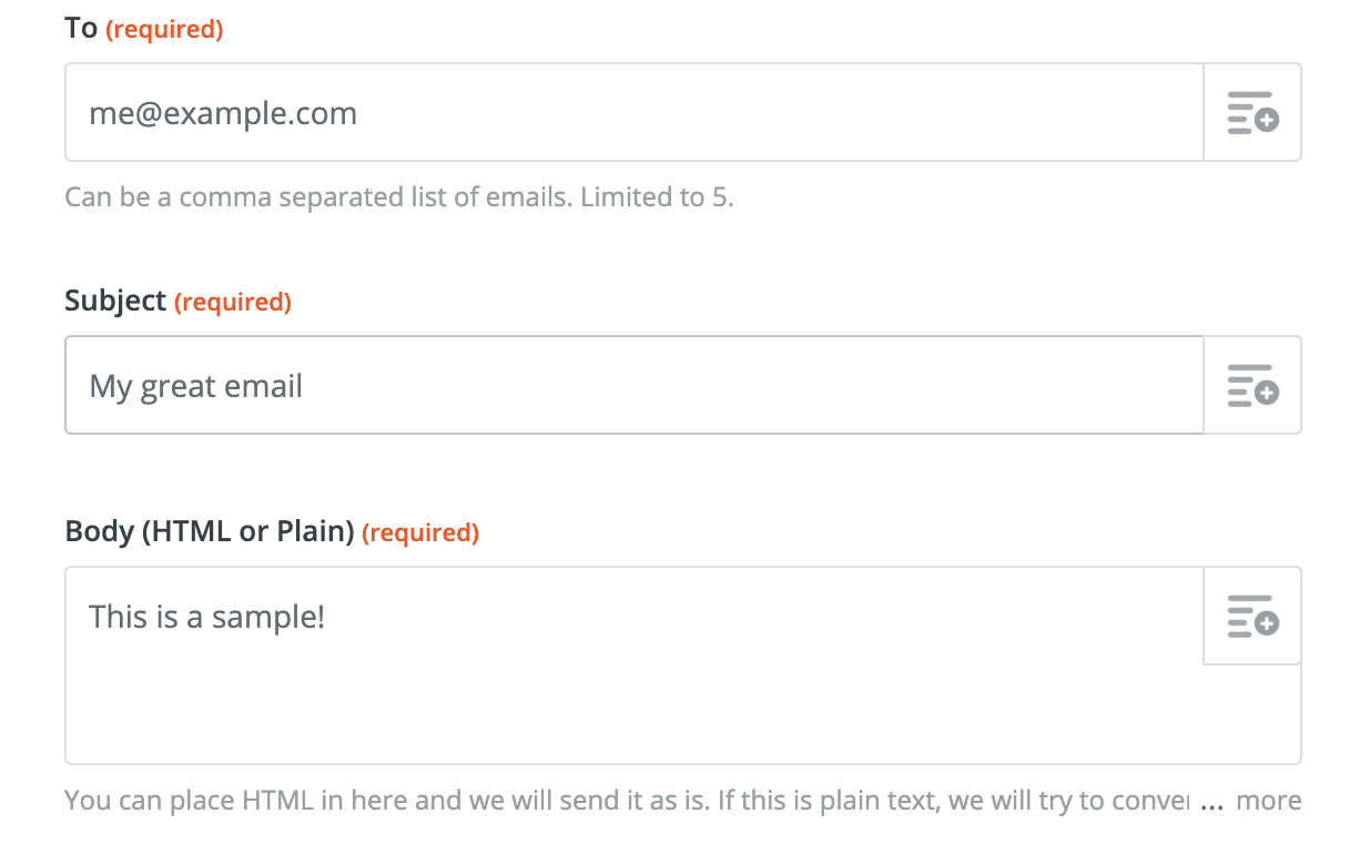 Example of Zapier Slack email notification