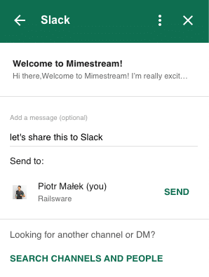 Sharing Slack email to a channel or a person