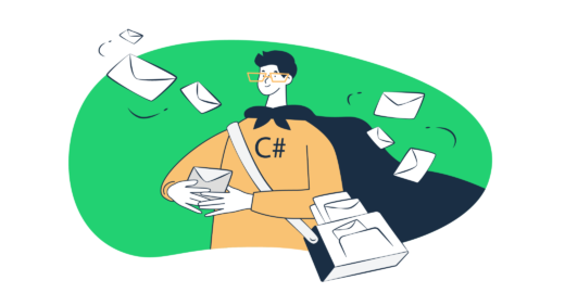 This is a featured image for an article on sending and receiving emails with C#