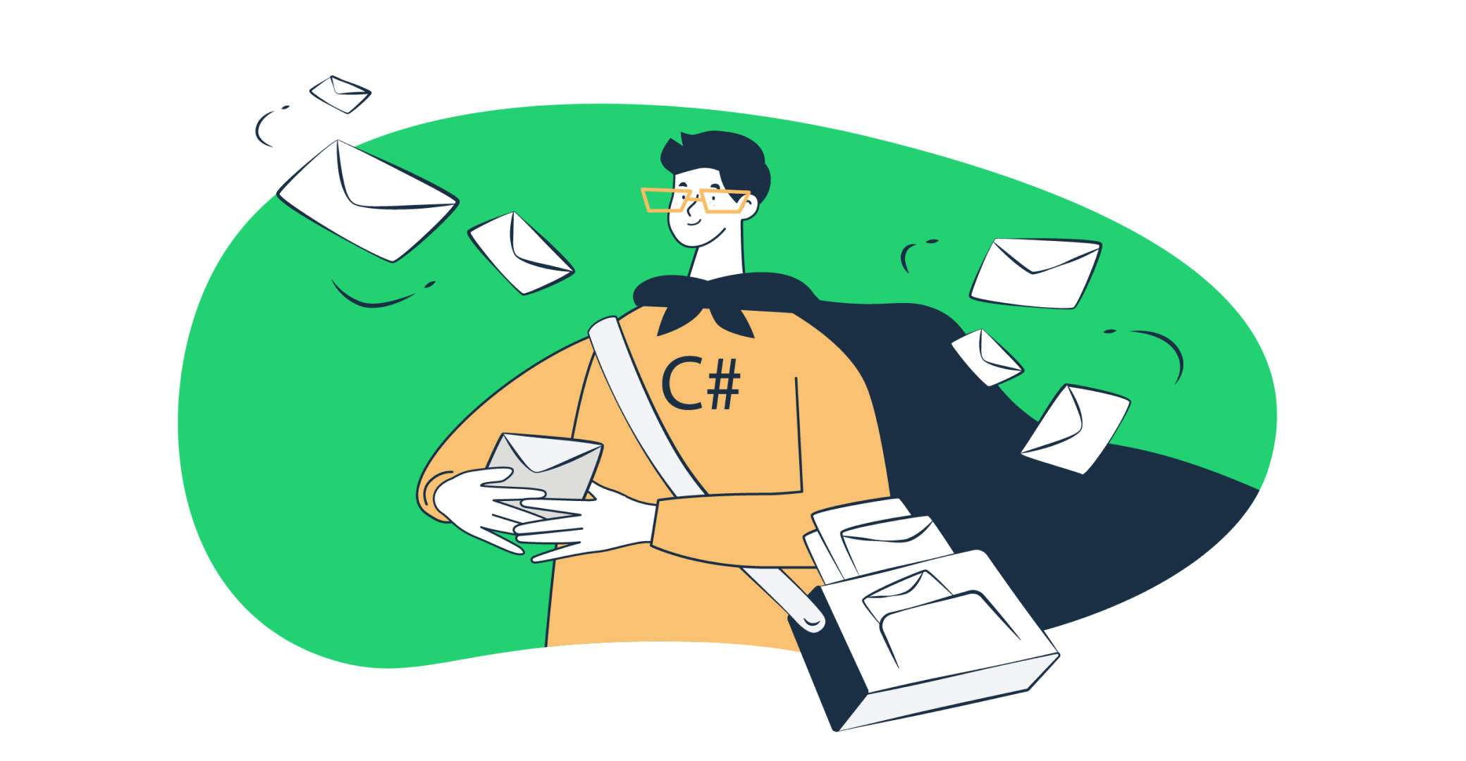 This is a featured image for an article on sending and receiving emails with C#