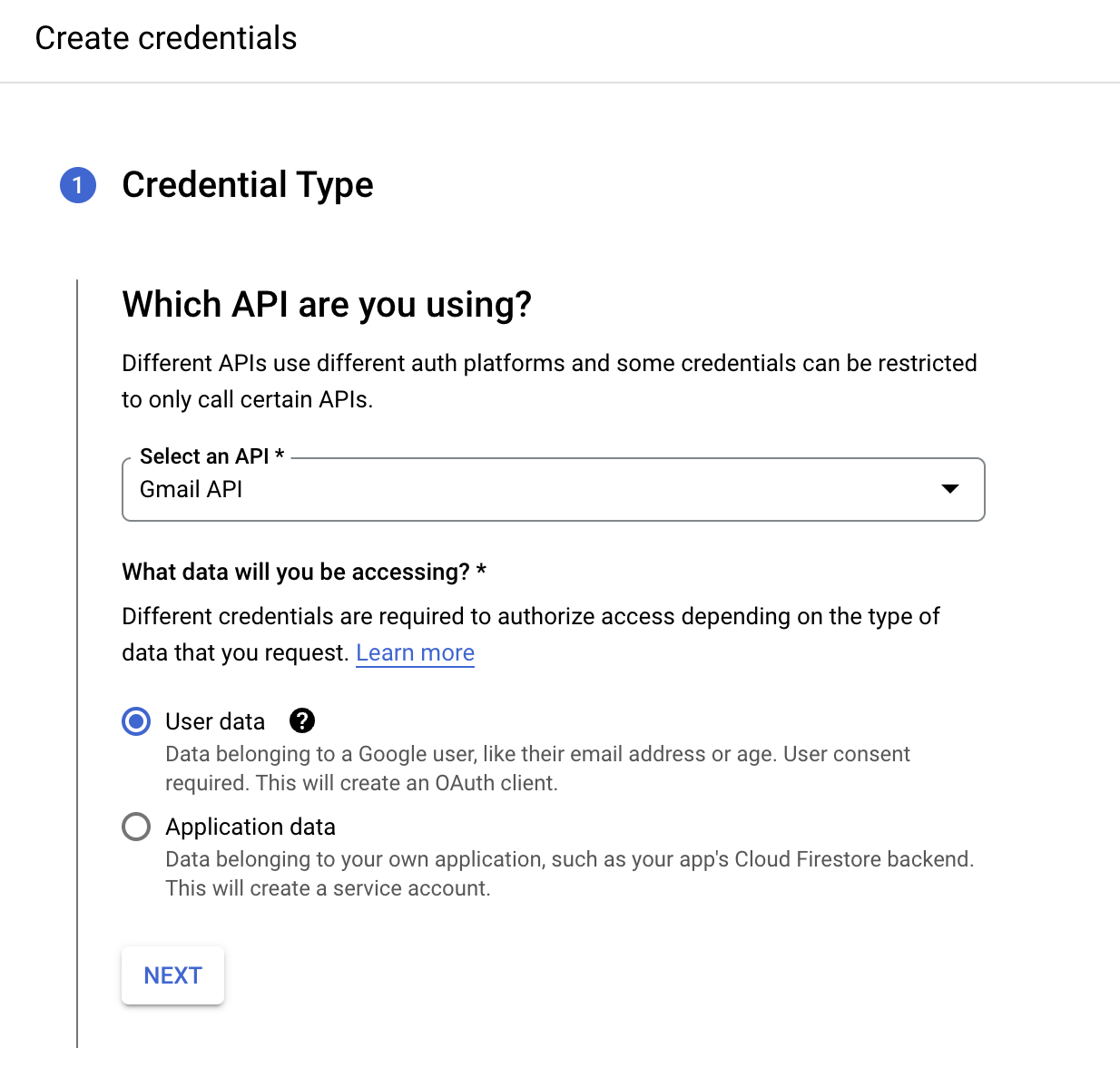 Creating Gmail API credentials in Google Cloud Console