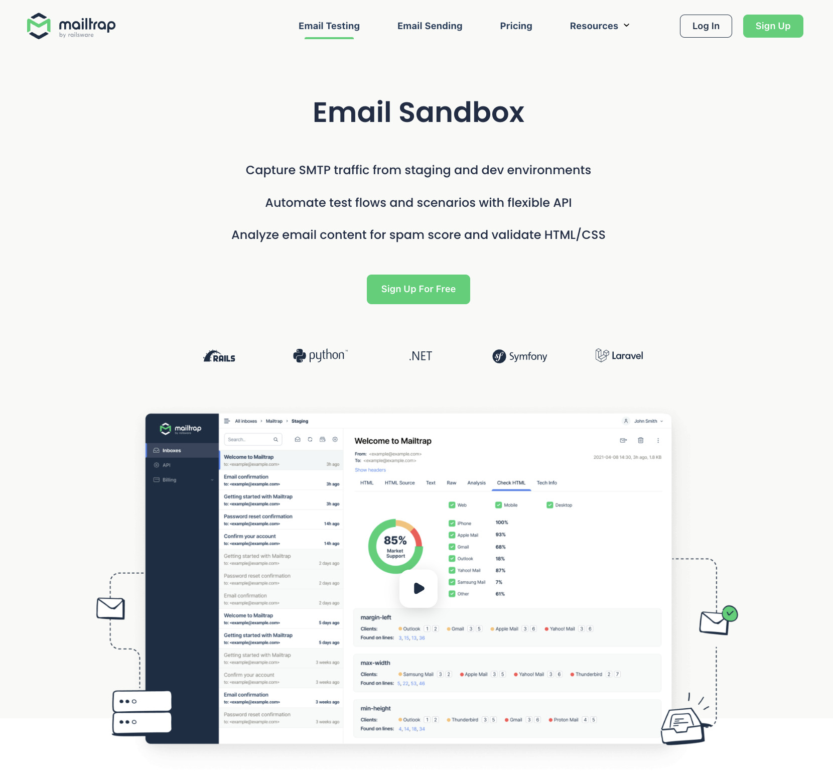 Mailtrap Email Testing landing page