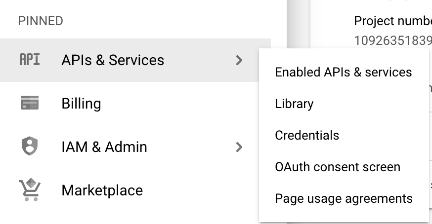 Choosing API library in Google Cloud Console