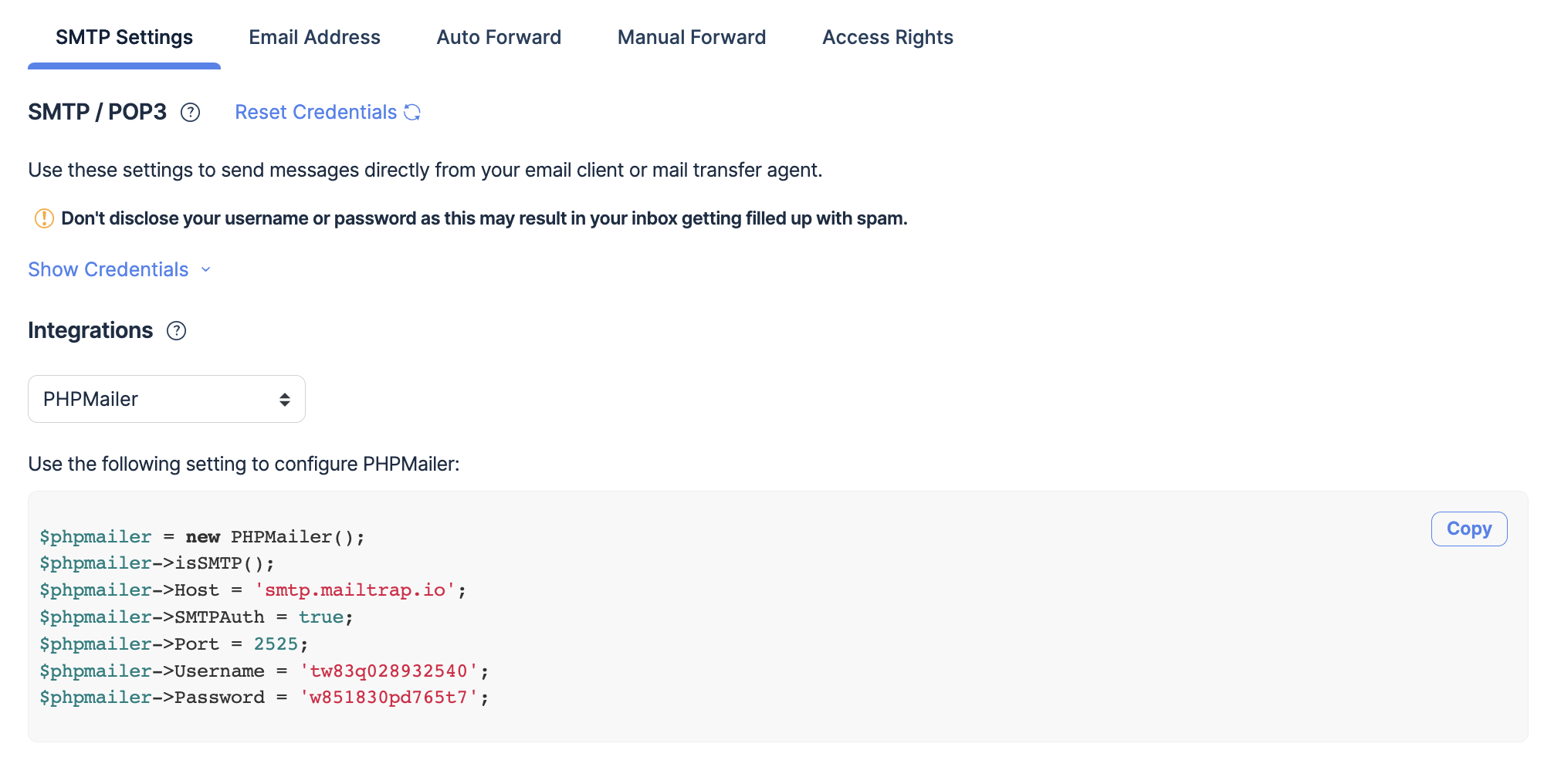 Mailtrap Email Sandbox - API integration for PHPMailer