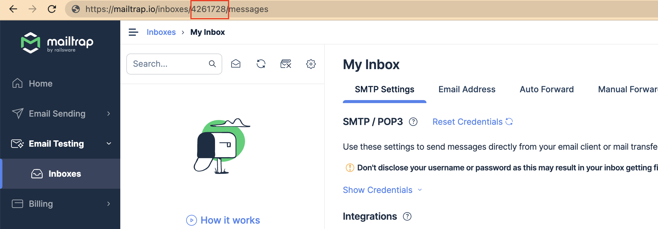 Mailtrap Email Testing - Inbox ID