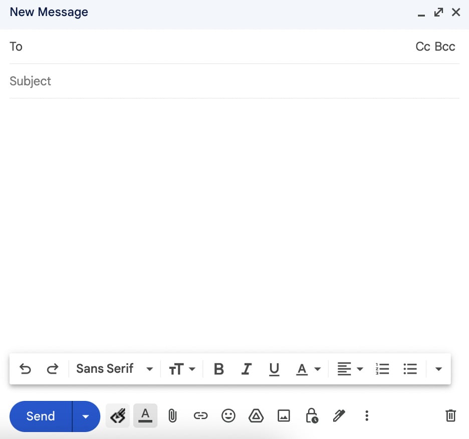 This is an image showing the Gmail compose window up close 