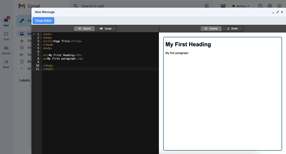 This is an image showing Free HTML Editor for Gmail by cloudHQ in use