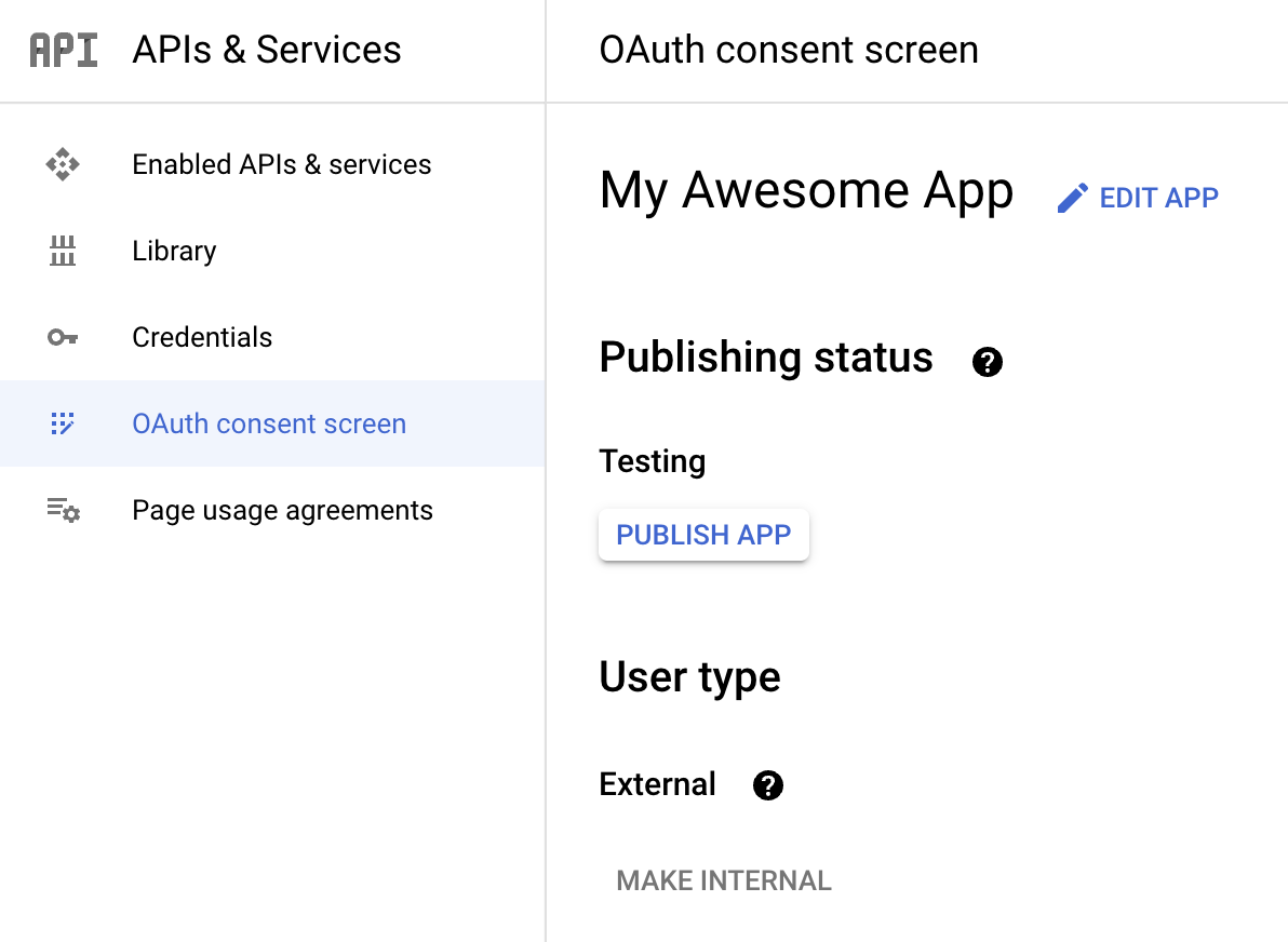 Publishing the app in Google Cloud Console