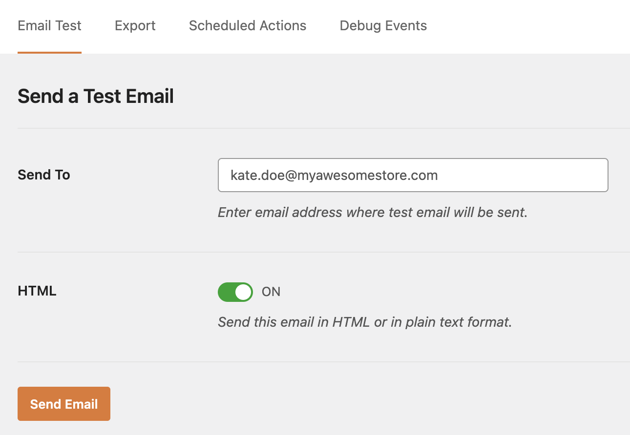 Sending a test email from WP Mail SMTP plugin