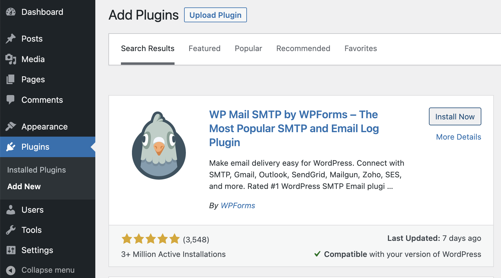 Installing WP Mail SMTP plugin