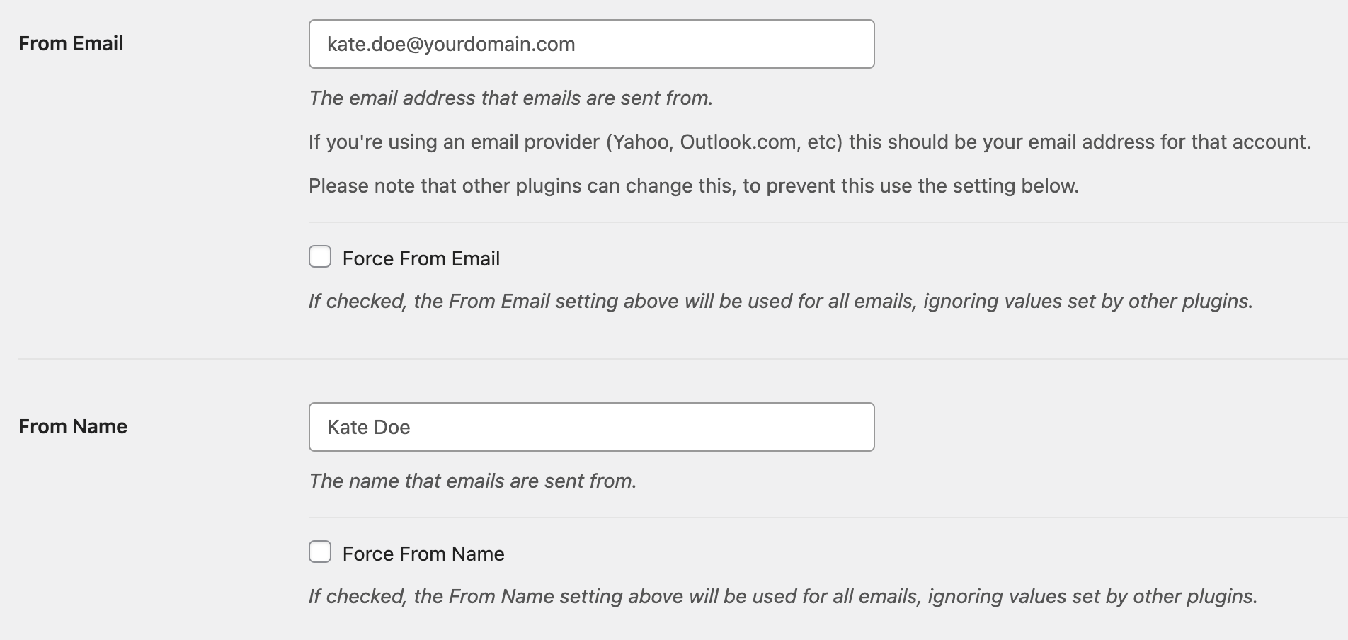 Configuring from name and from email in WP Mail SMTP plugin