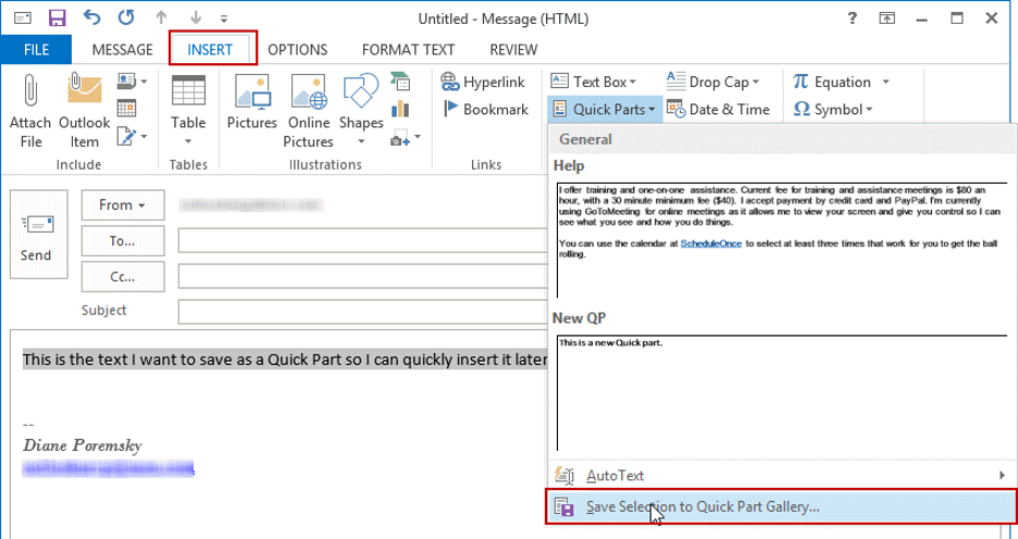 How to save and reuse email content in Outlook 2016