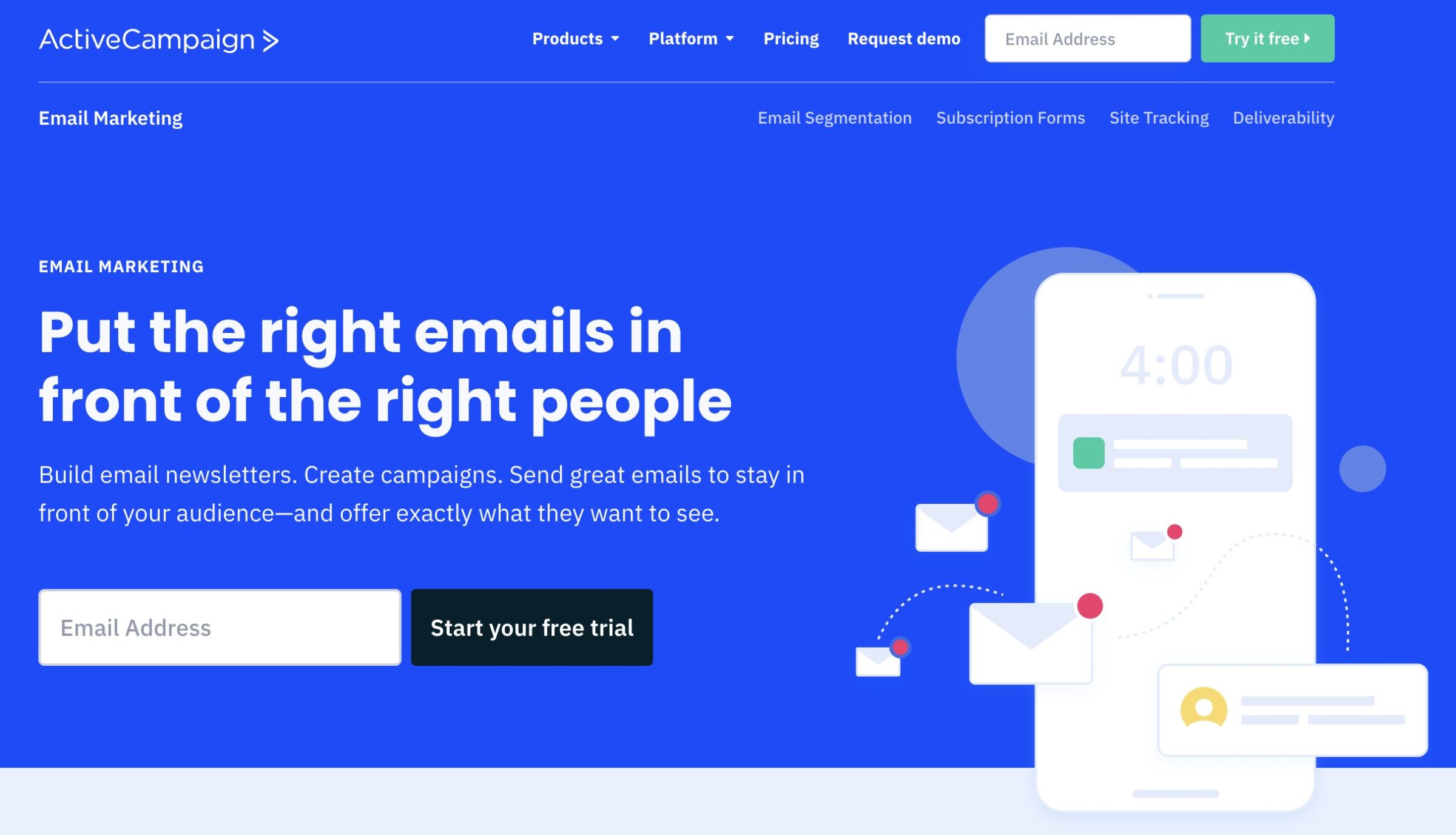 ActiveCampaign email marketing landing page