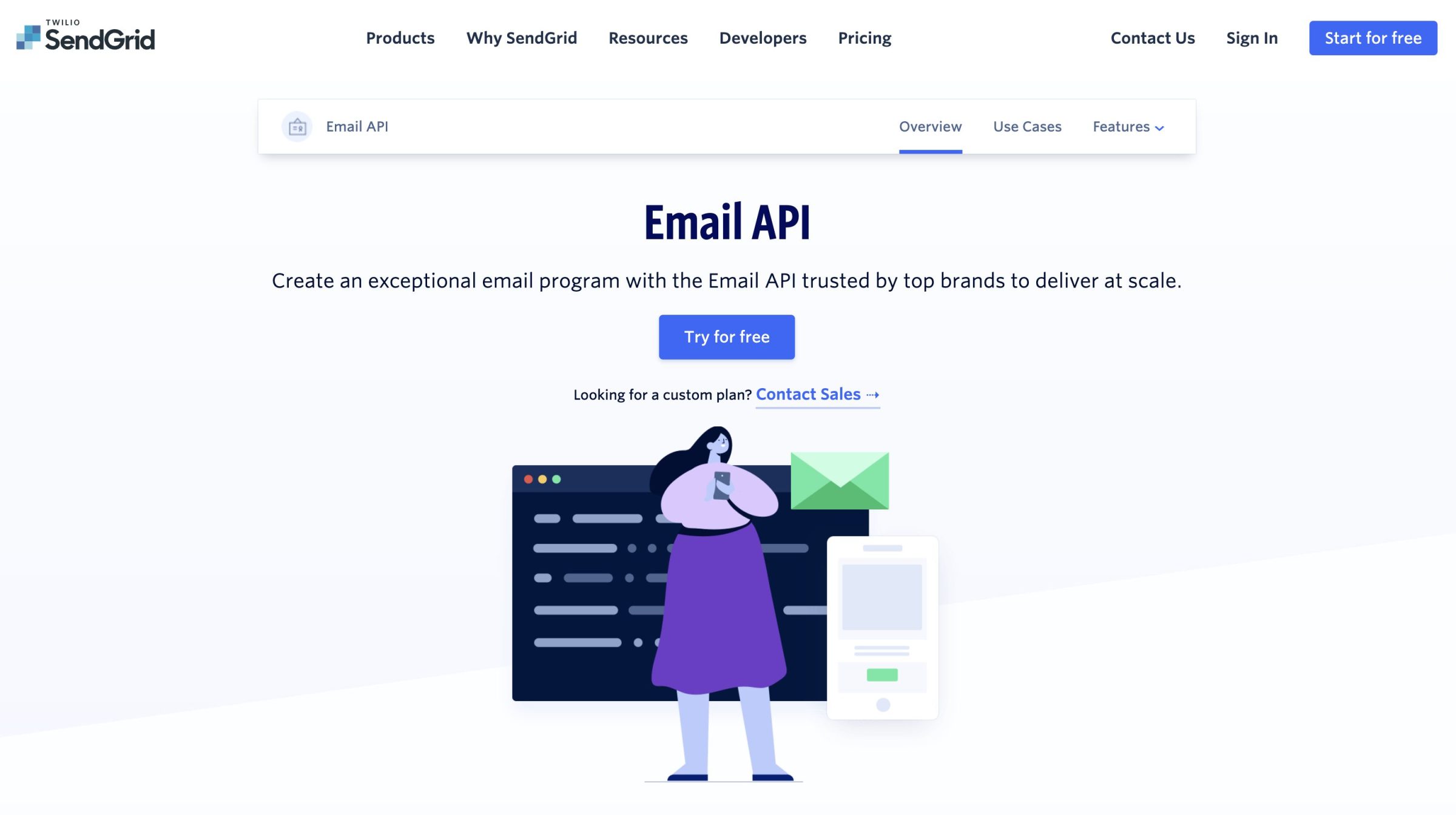 SendGrid Email API landing page
