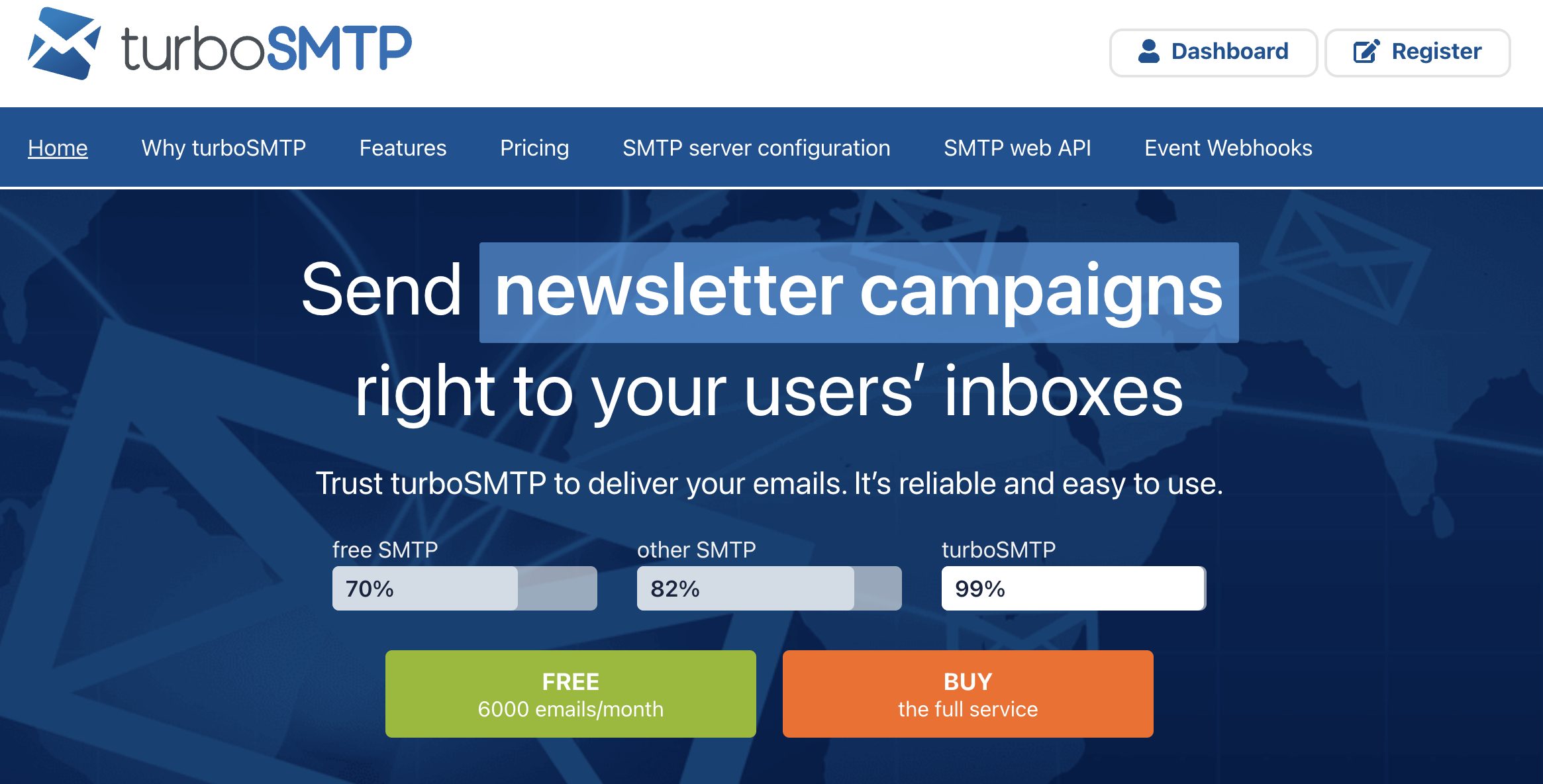 turboSMTP homepage