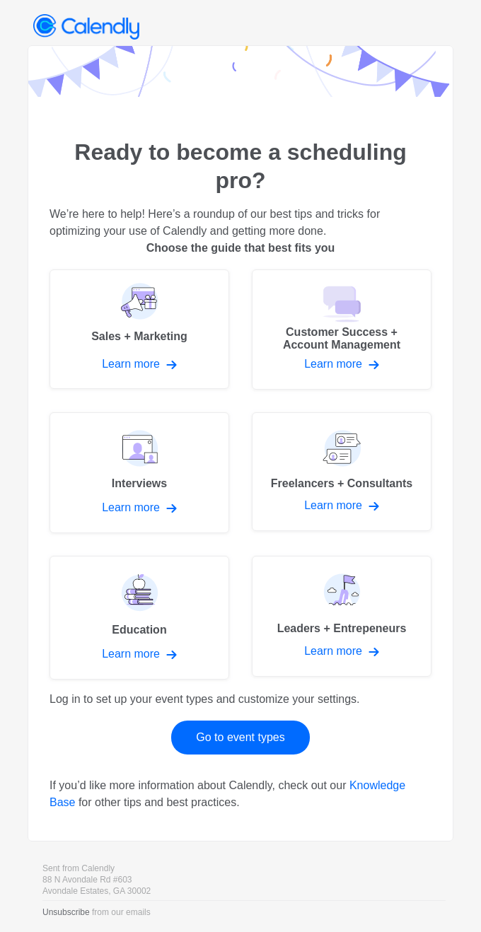 Exemplo de newsletter da Calendly