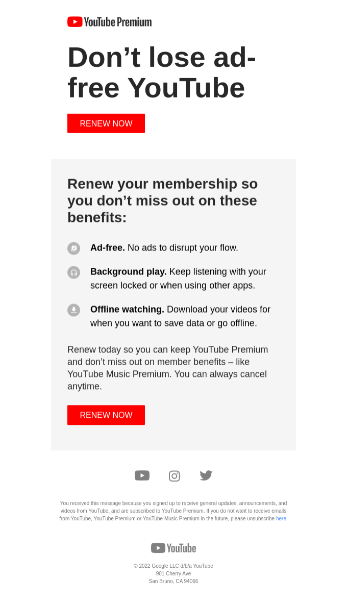 Exemplo de newsletter do YouTube